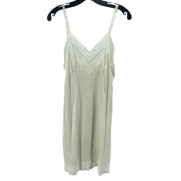 Vintage Womens Night Gown Sleepwear Sleeveless Lace V Neck Stretch Cream 36 - Picture 5 of 14